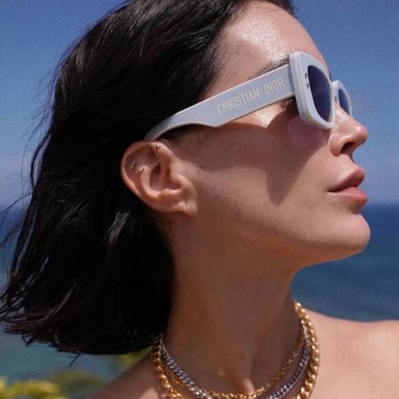 Dior DIORPACIFIC S1U 80B0 Sunglasses Shiny Blue/White Rectangle Frame, Blue Lens main image 10